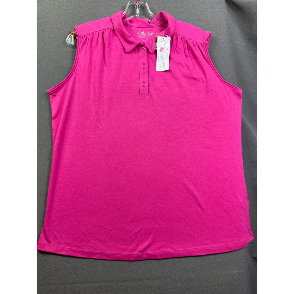 National UltraSofts Women Pink Sleeveless Polo Shirt Interlock Knit Top  1X NEW